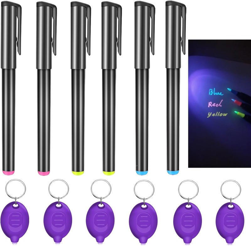 Daemson Invisible Ink Pen, Spy Pen with 6 PCS Mini UV LED Keychain Flashlight, Disappearing Ink Magic Pens with Black Light Markers for Secret Notes, Fit for Christmas Halloween Holiday Gifts (6 PCS) - Image 1